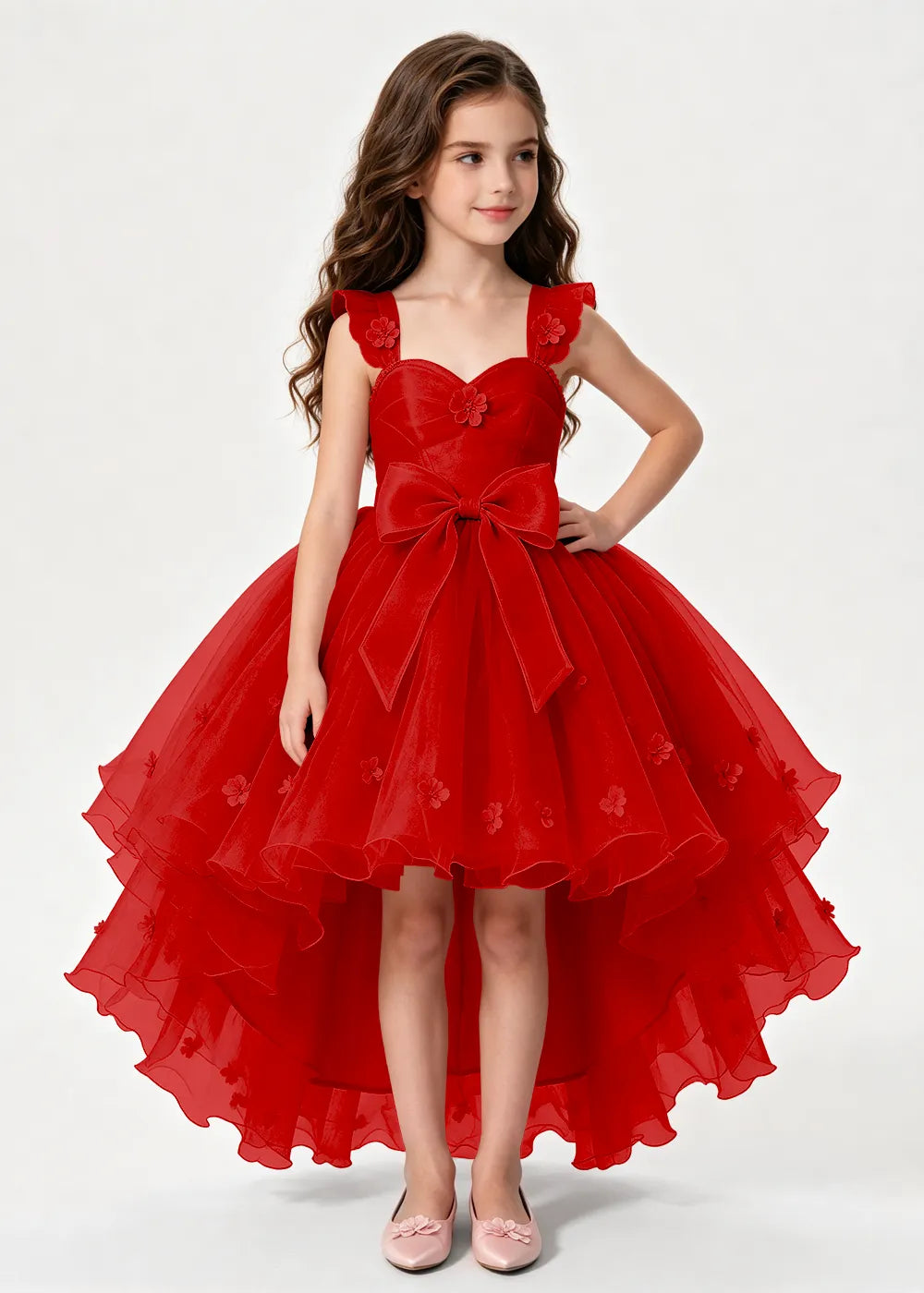 Navy High-Low Flower Girl Gown with Large Front Bow