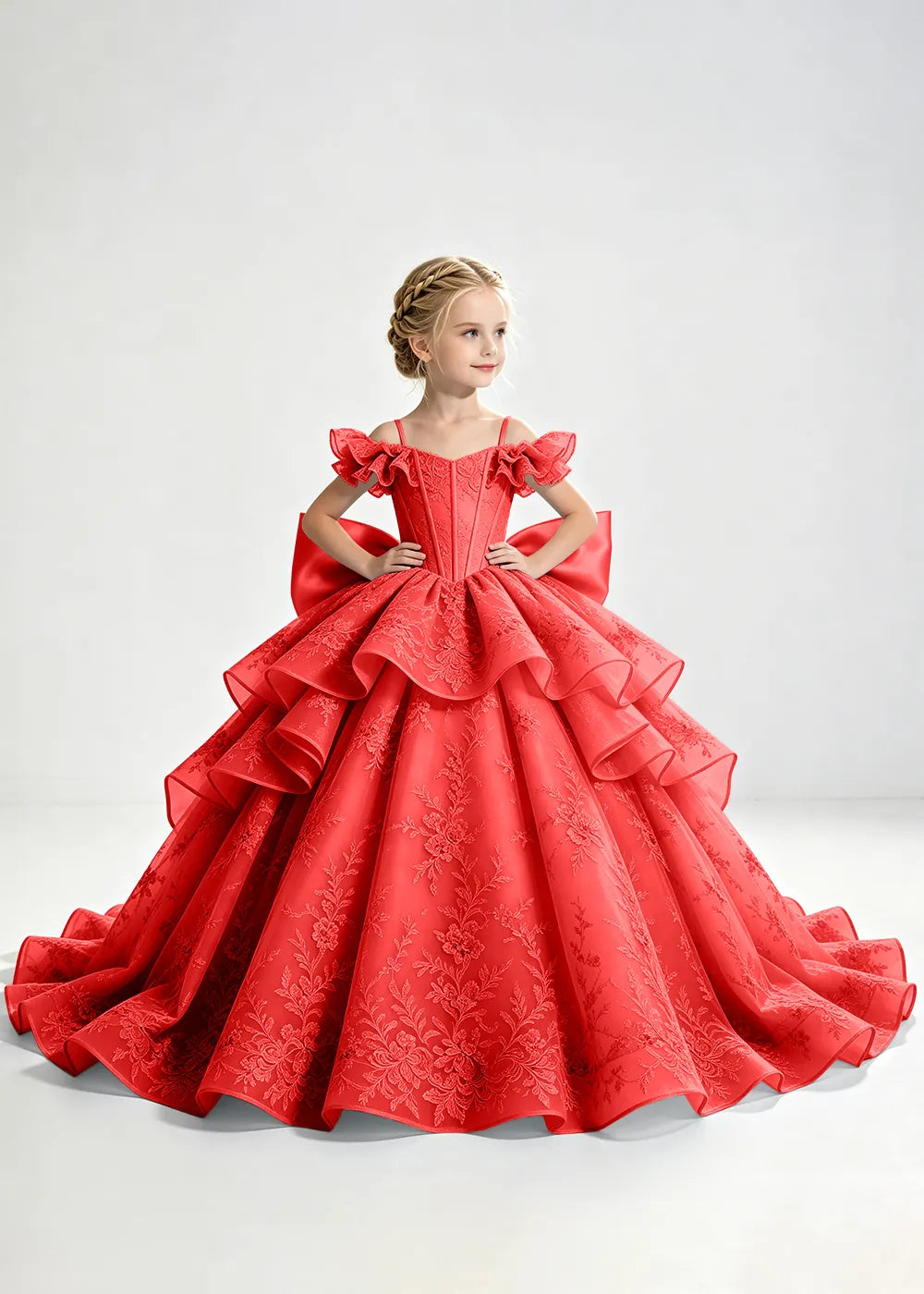 Slate Blue Lace-Up Rear-Bow Flower Girl Dress