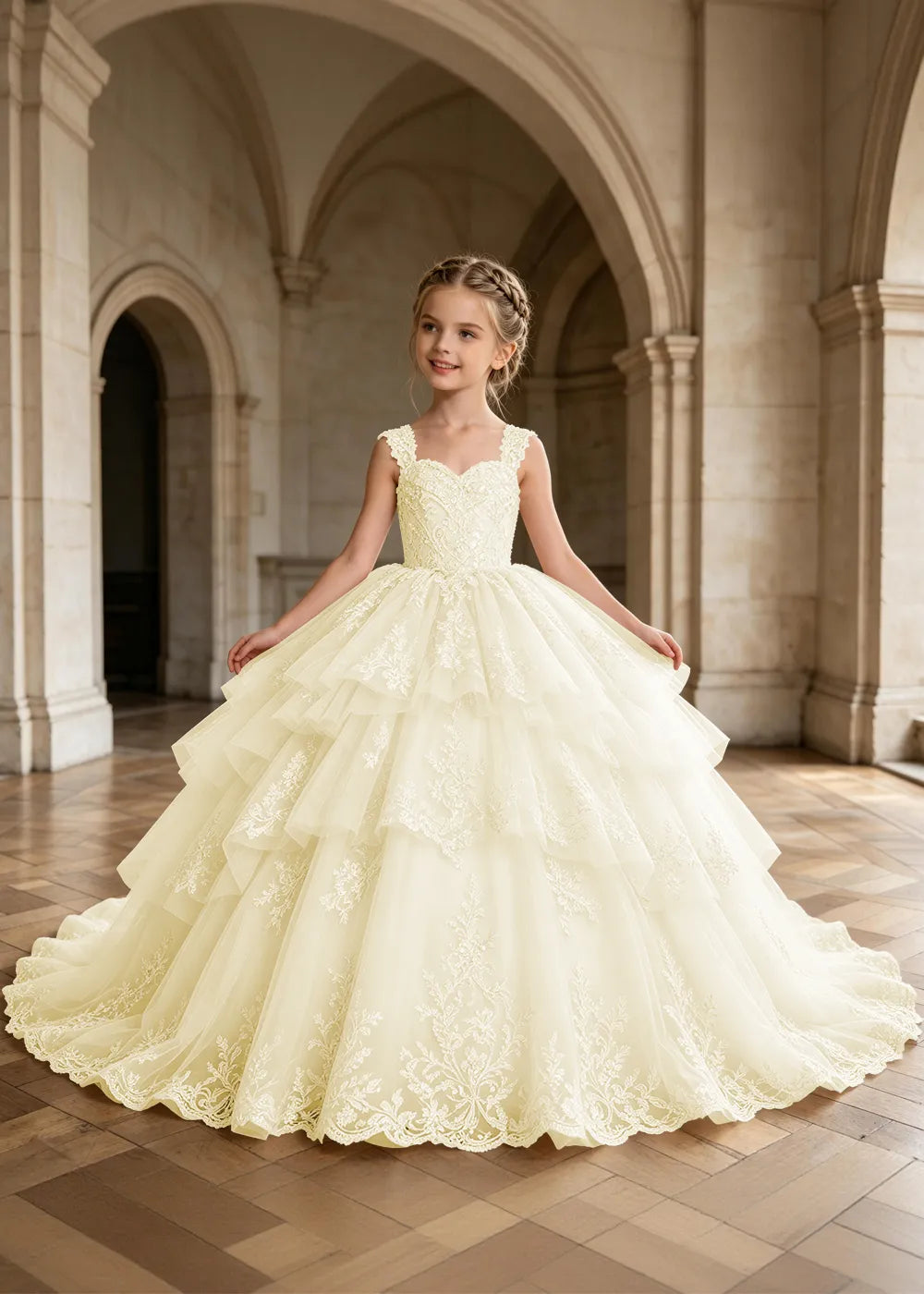 Tiered Lace Sleeveless Princess Dress for Girls