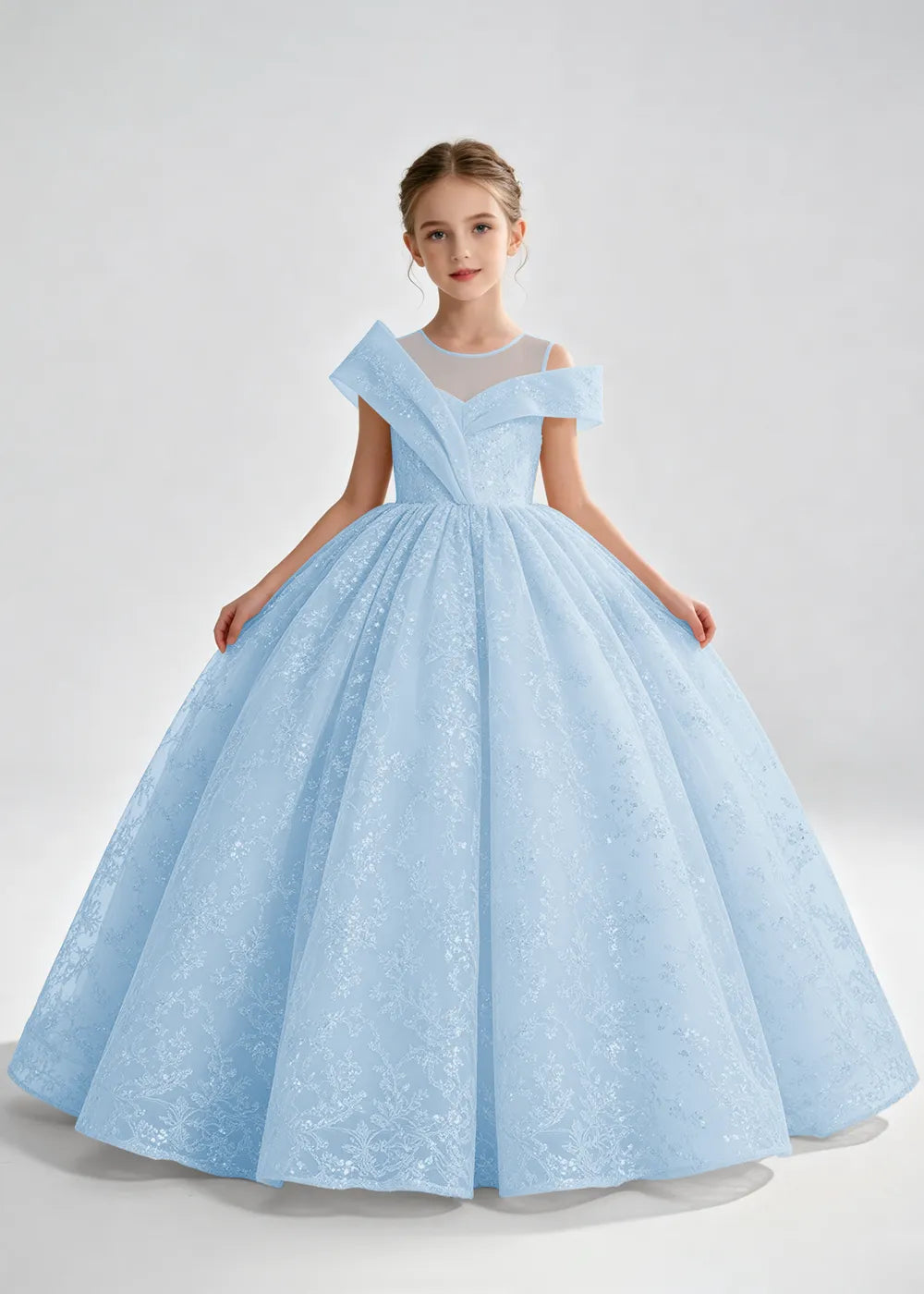 Champagne Illusion-Band Floral Flower Girl Dress