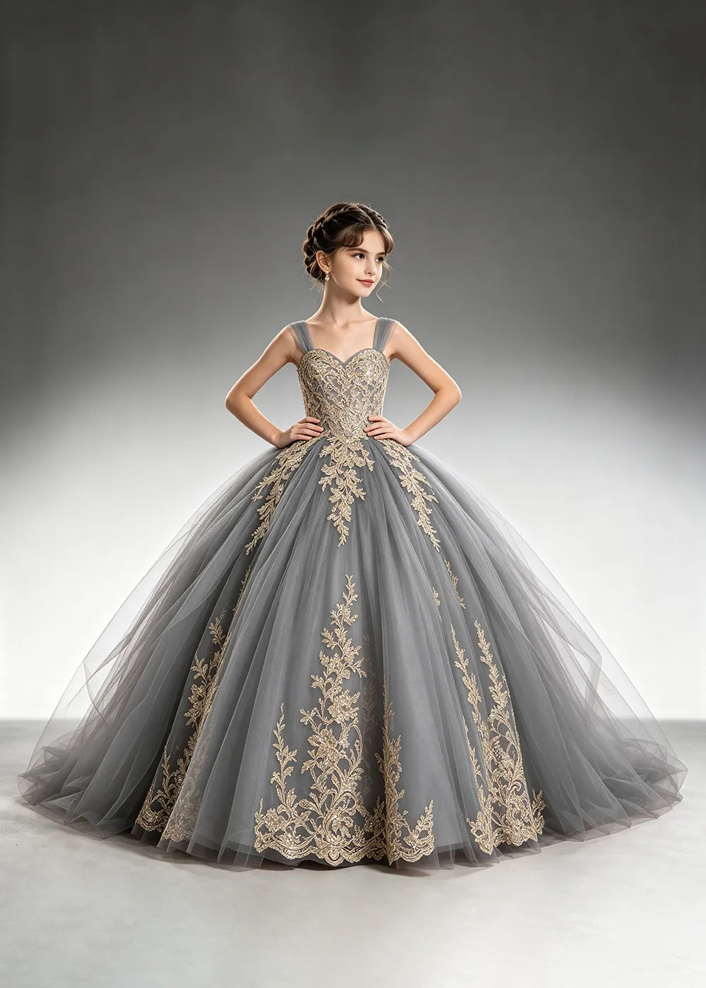 Metallic Appliqué Princess Dress for Girls