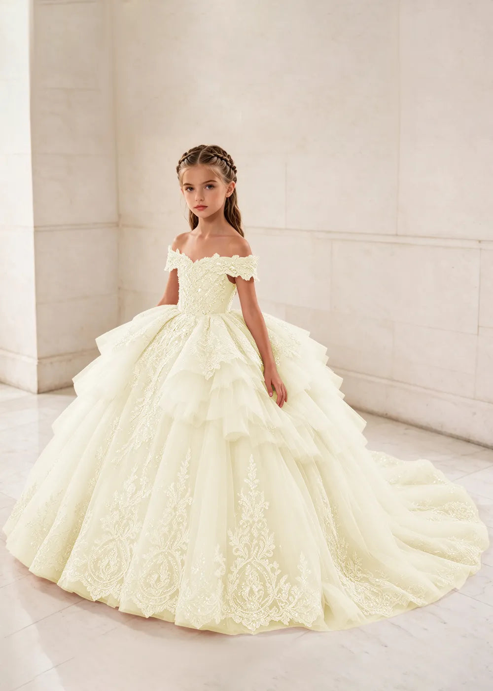 Ruffled Off Shoulder Lace Princess Dress for Girls