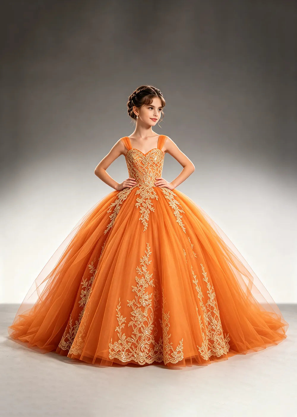 Metallic Appliqué Princess Dress for Girls