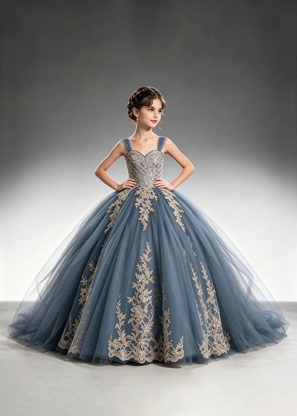 Metallic Appliqué Princess Dress for Girls