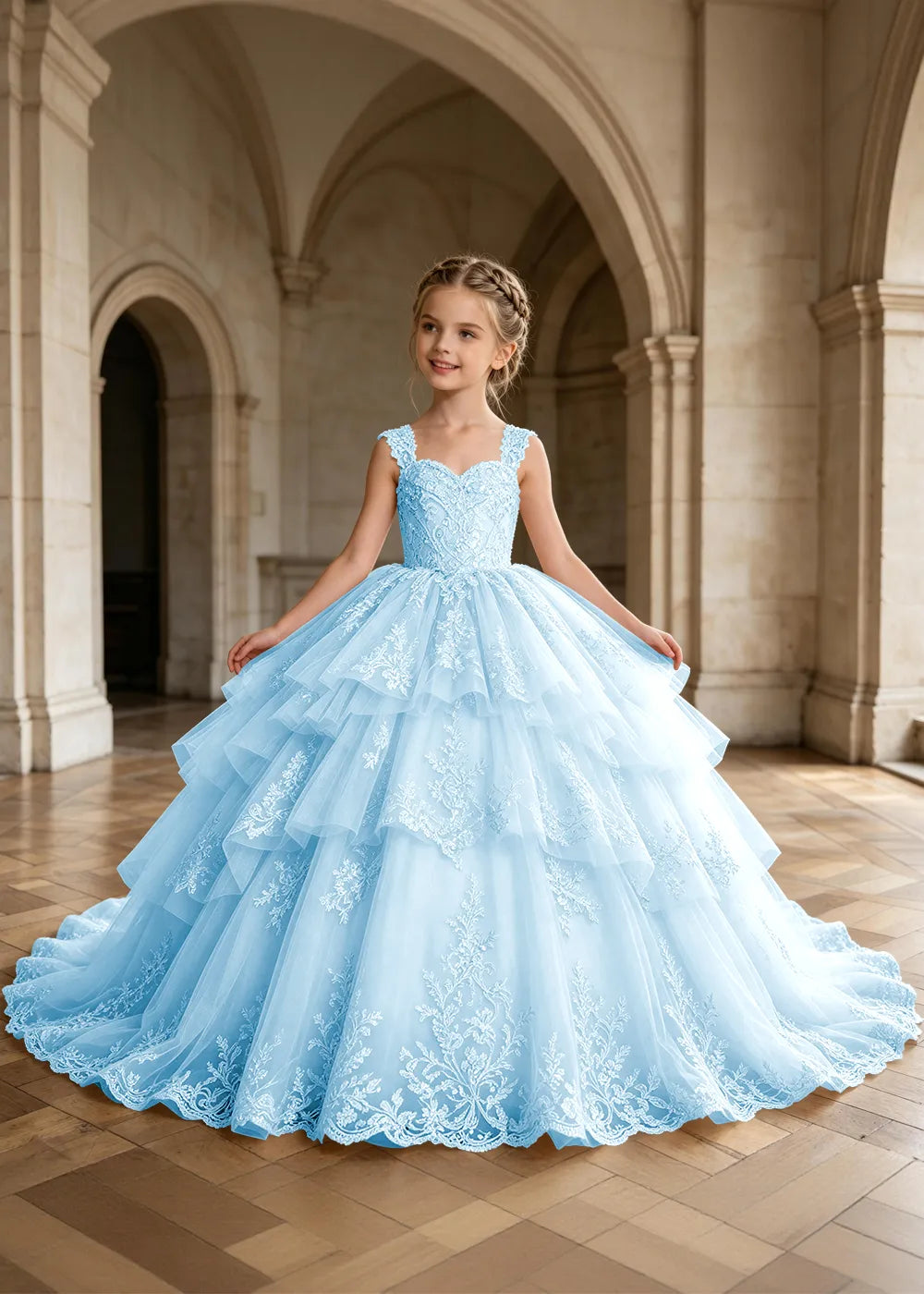 Tiered Lace Sleeveless Princess Dress for Girls