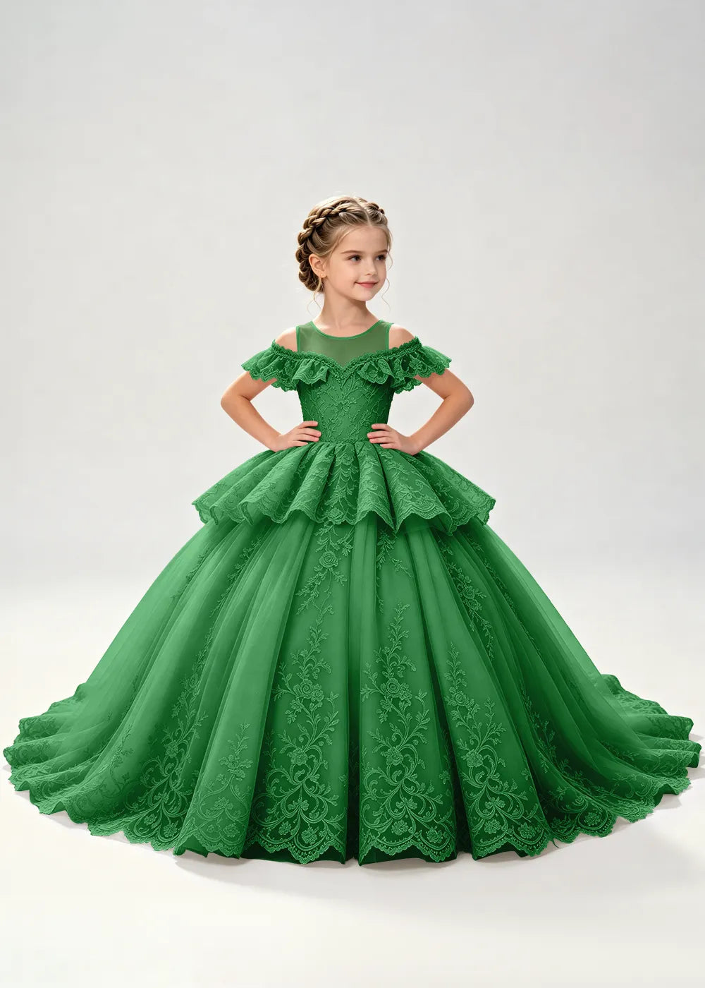 Illusion Neck Tiered Lace Princess Dress for Girls