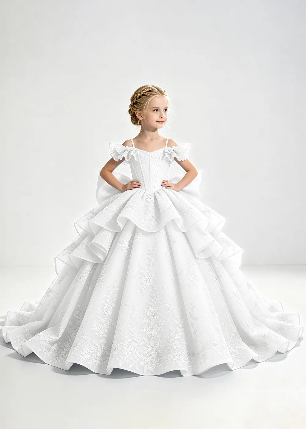 Light Blue Lace-Up Rear-Bow Flower Girl Dress