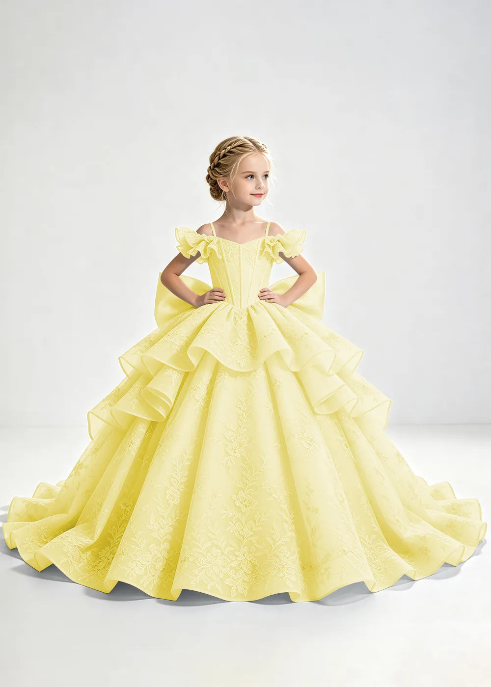 Light Blue Lace-Up Rear-Bow Flower Girl Dress