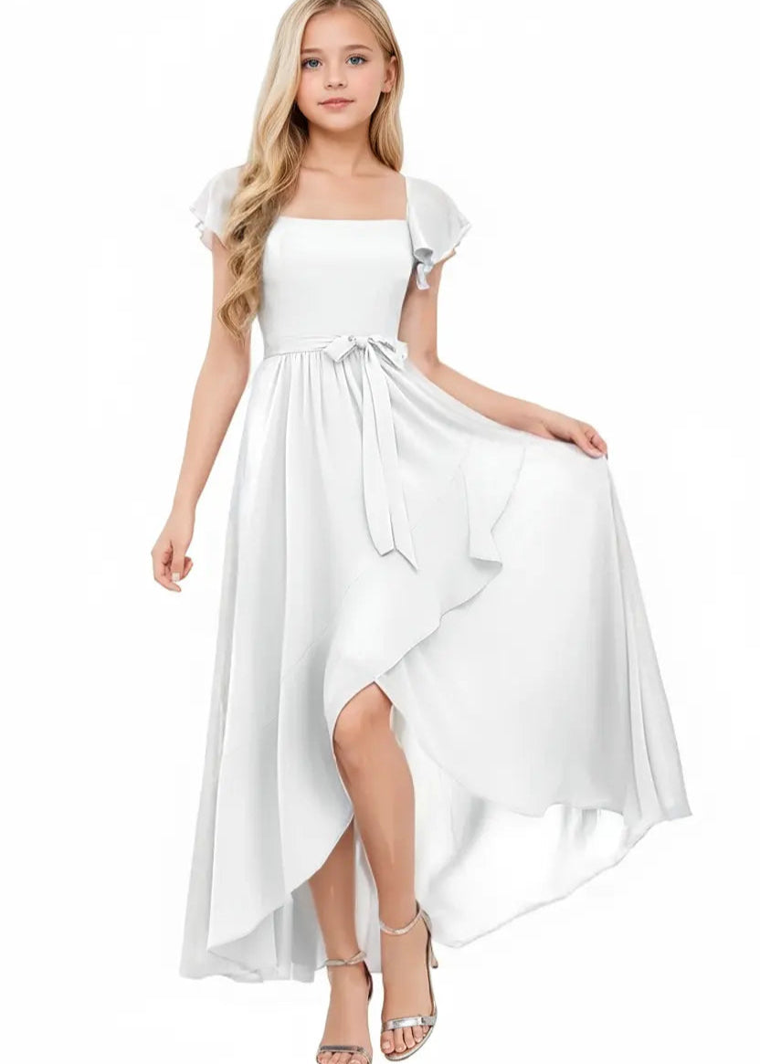 Square Neck Flutter Sleeve Chiffon Dress-Black&White