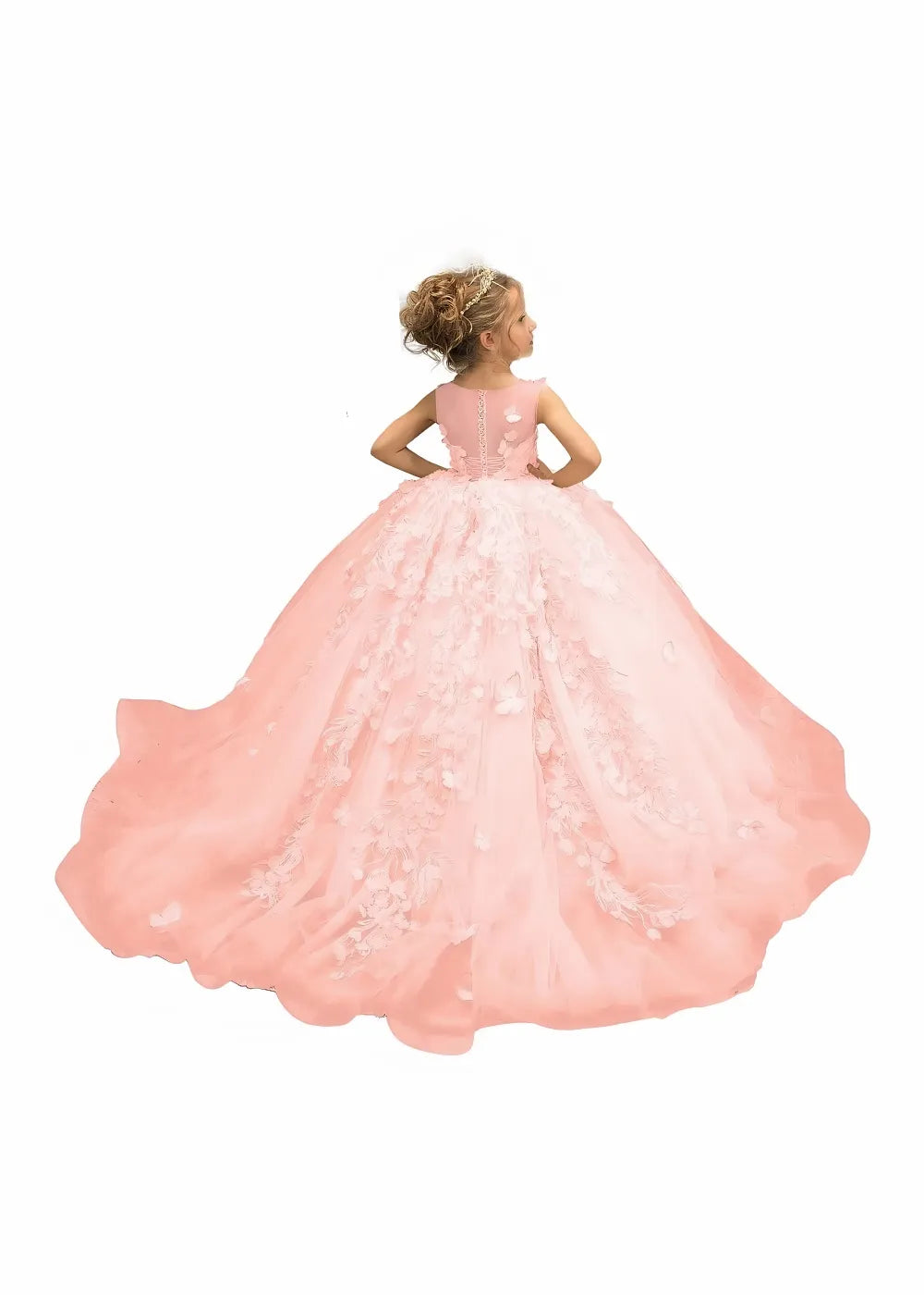 3D Butterfly & Flower Girl Dress-Pink