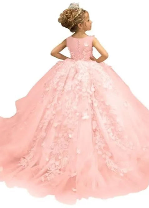 3D Butterfly & Flower Girl Dress-Pink