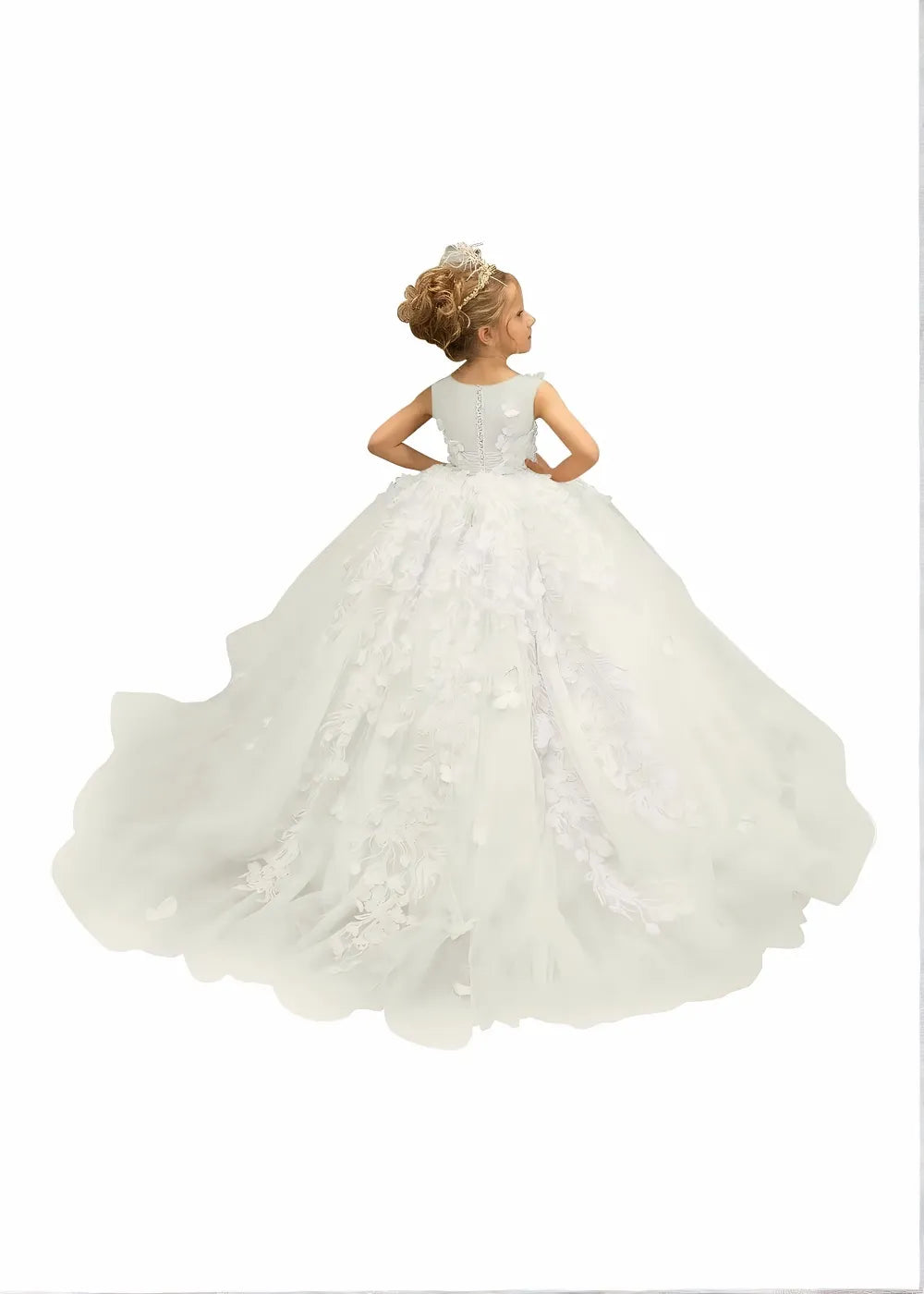 3D Butterfly & Flower Girl Dress-Pink