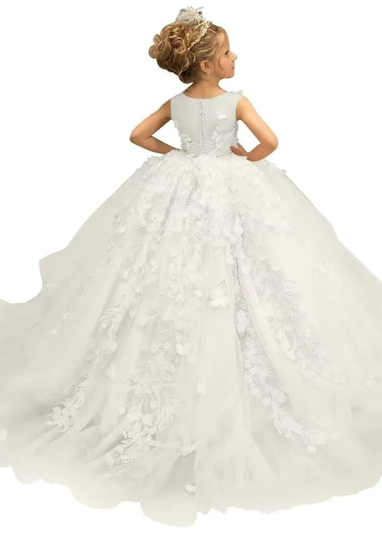 3D Butterfly & Flower Girl Dress-Pink