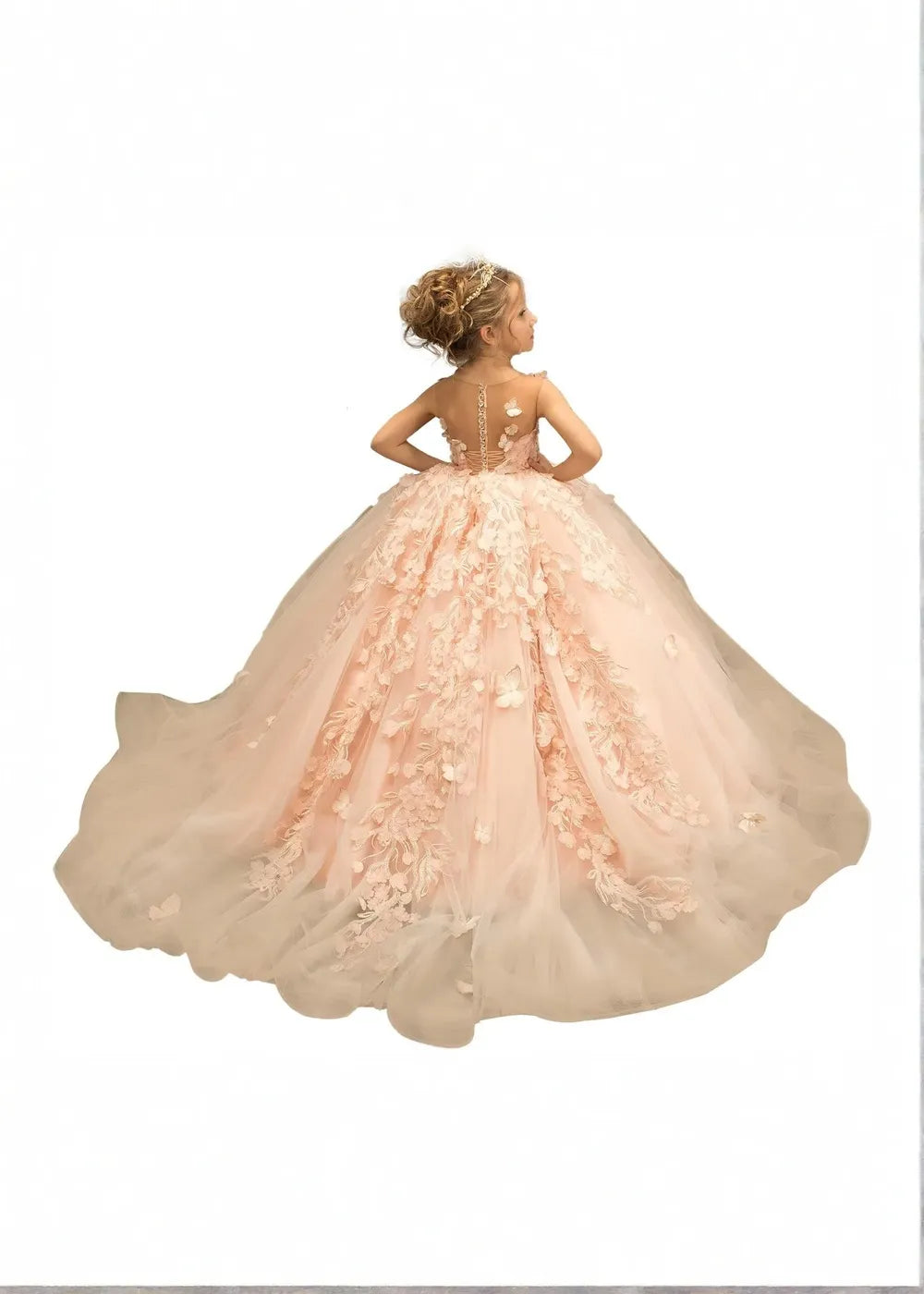 3D Butterfly & Flower Girl Dress-Pink