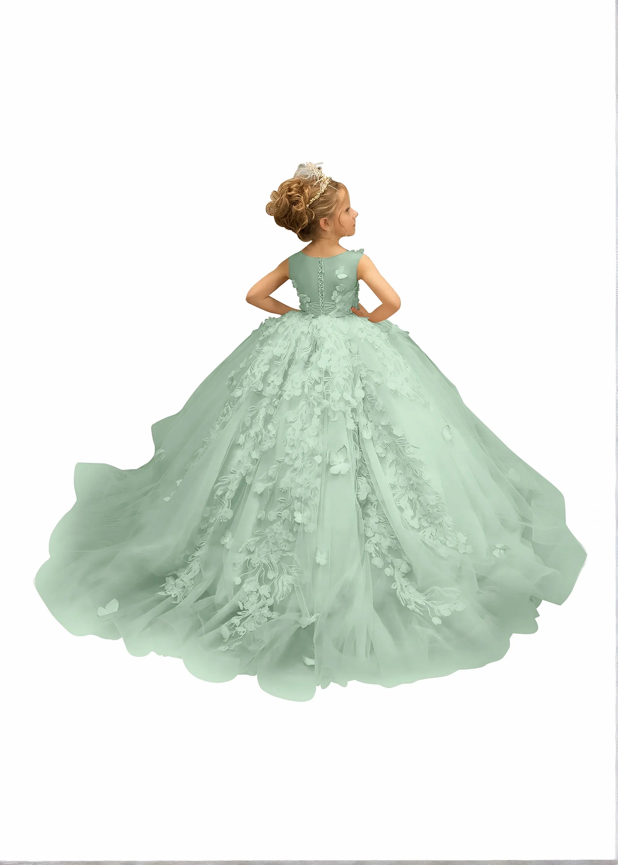 3D Butterfly & Flower Girl Dress-Pink