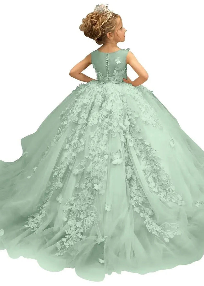 3D Butterfly & Flower Girl Dress-Pink