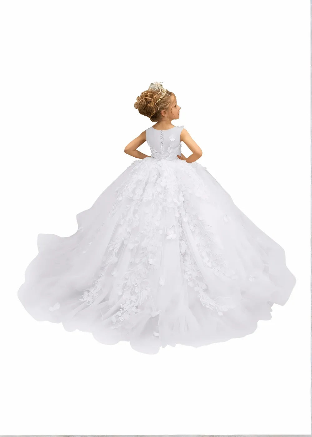 3D Butterfly & Flower Girl Dress-Pink
