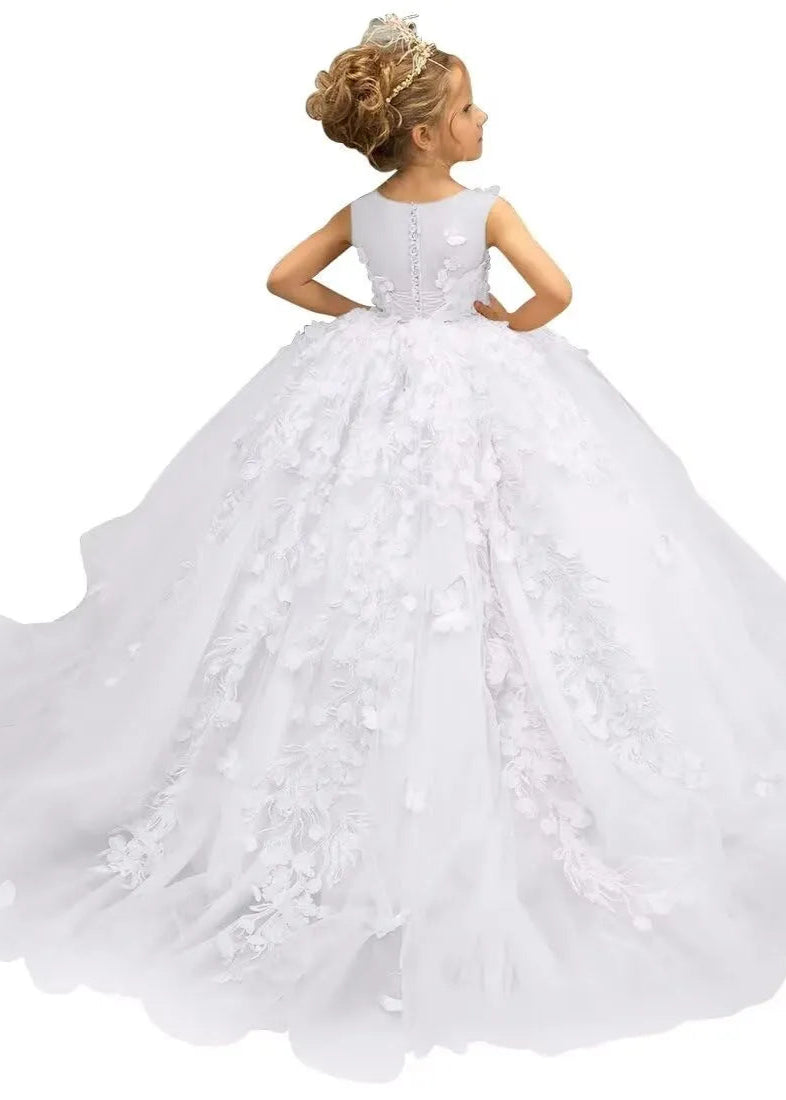 3D Butterfly & Flower Girl Dress-Pink