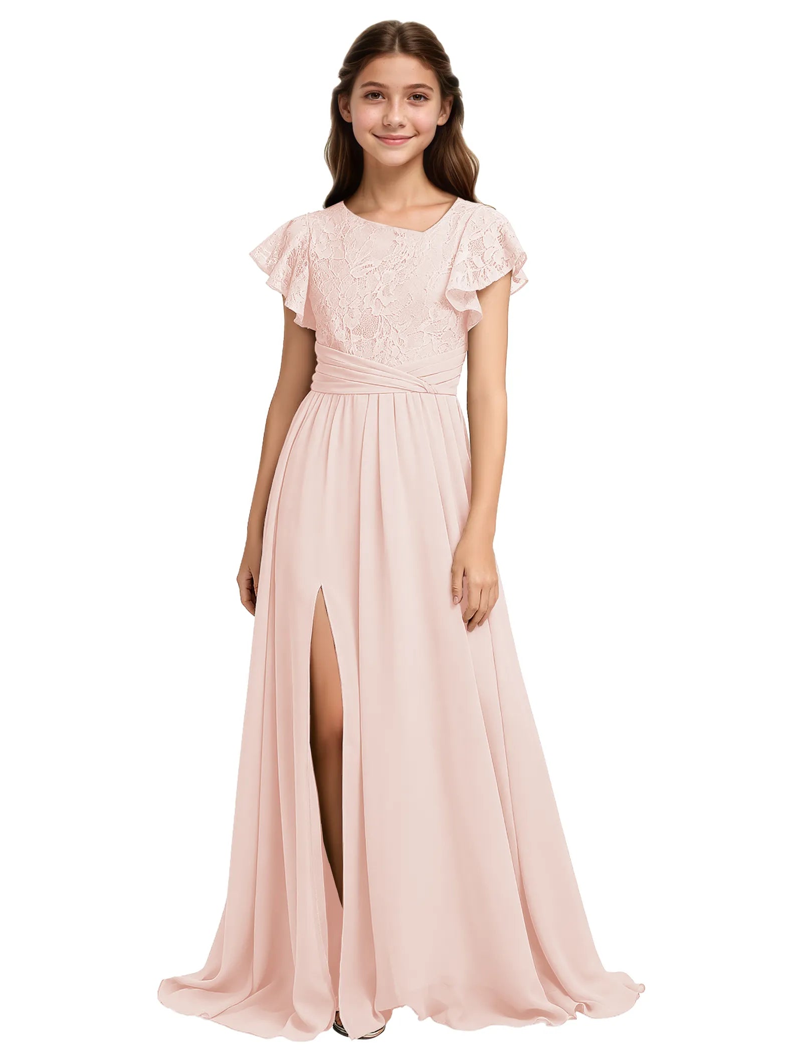 Lace Flutter Sleeve Junior Bridesmaid Dress