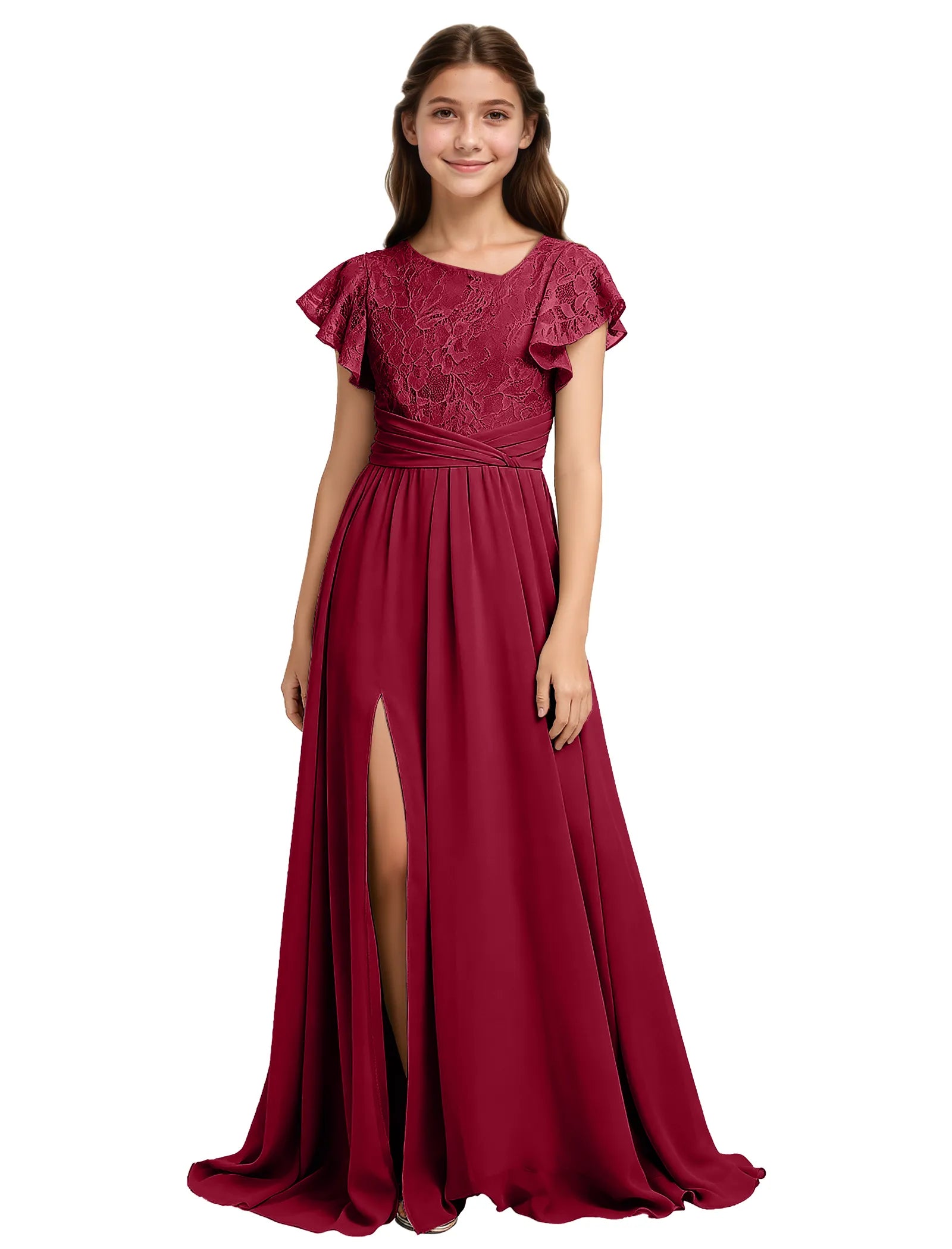 Lace Flutter Sleeve Junior Bridesmaid Dress
