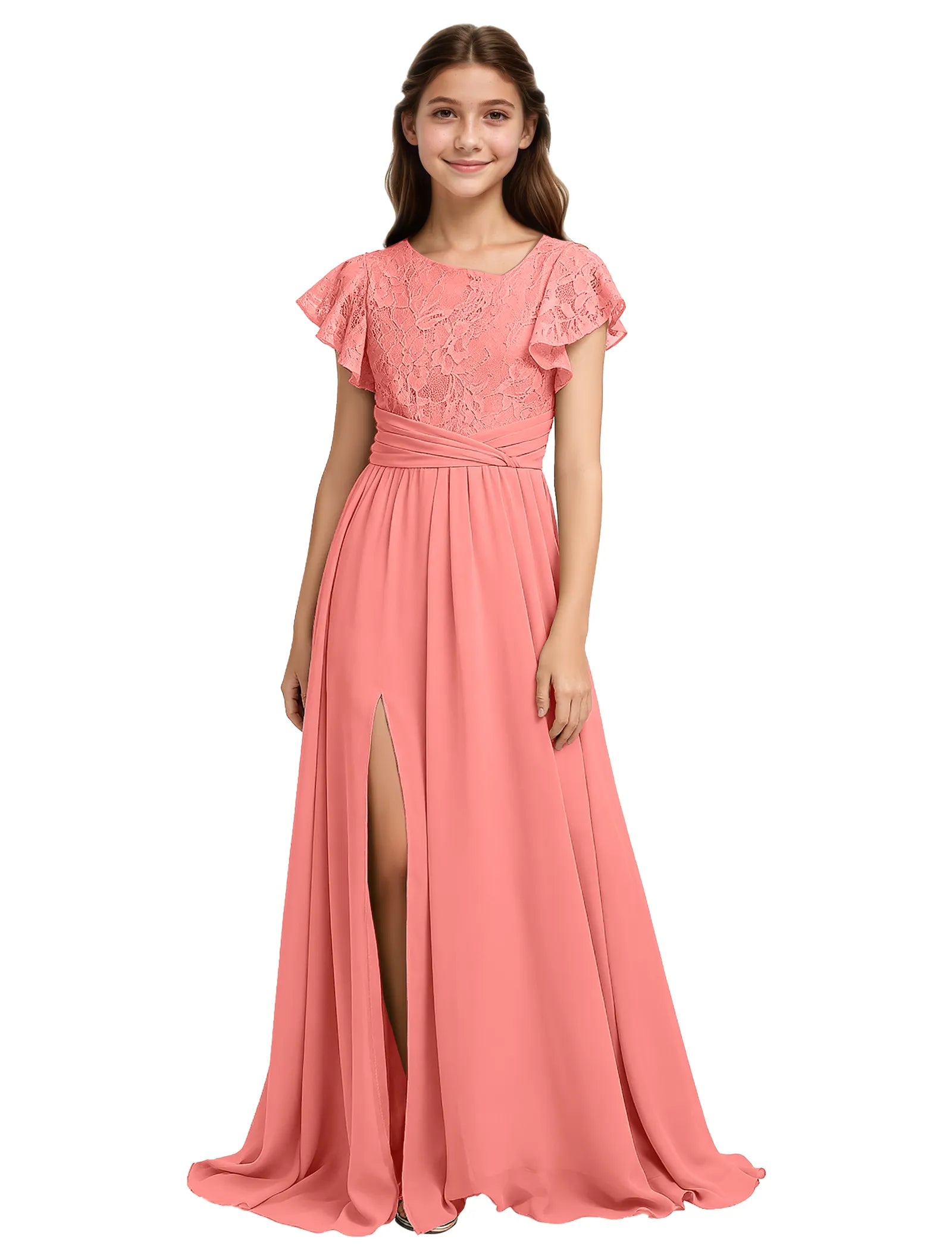Lace Flutter Sleeve Junior Bridesmaid Dress