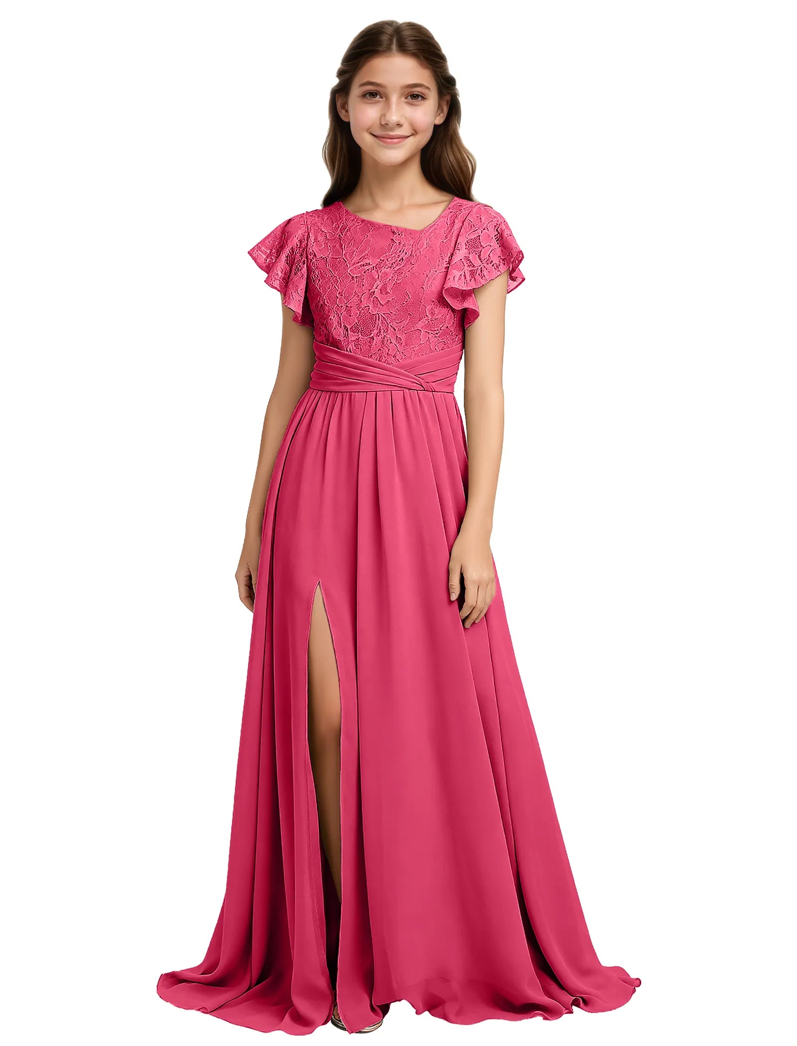 Lace Flutter Sleeve Junior Bridesmaid Dress