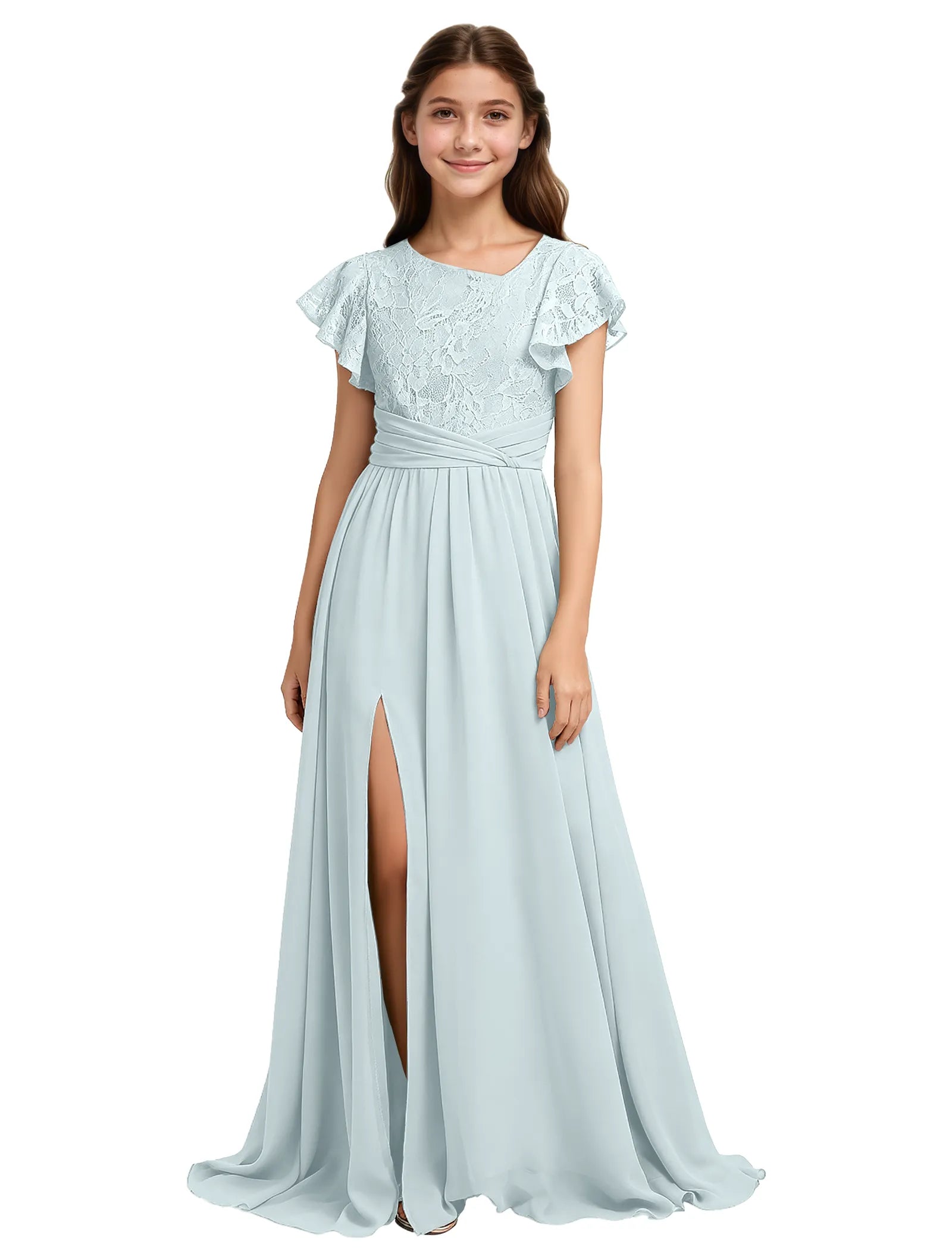 Lace Flutter Sleeve Junior Bridesmaid Dress