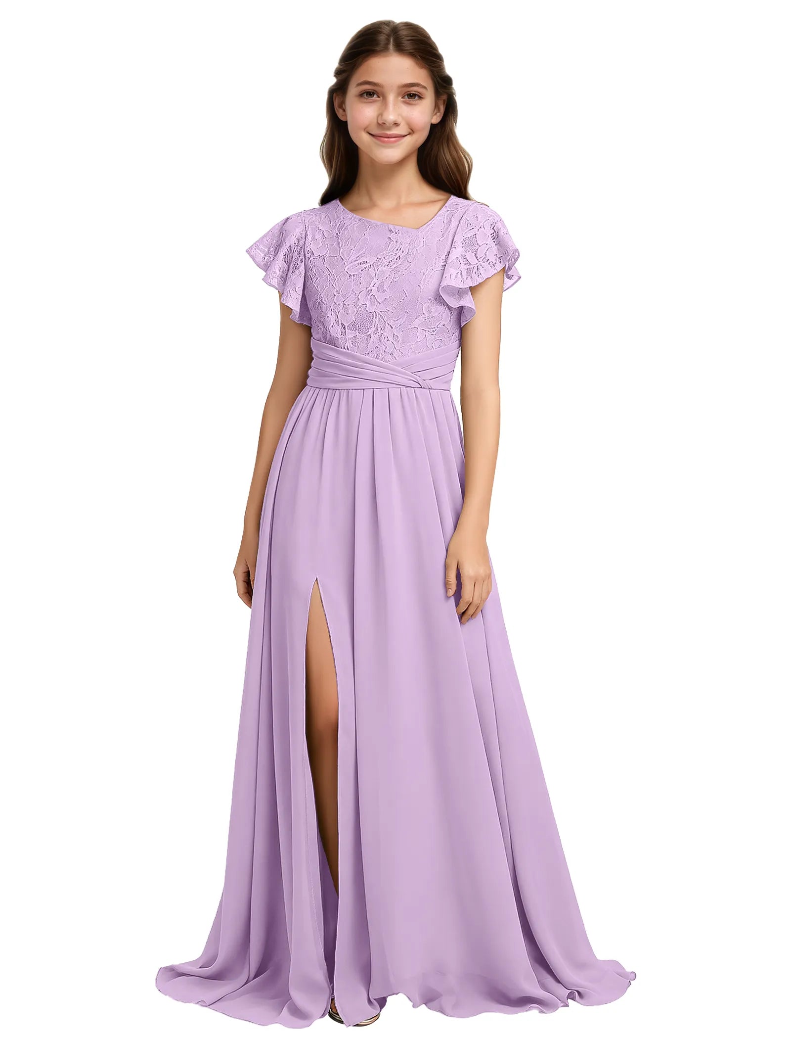 Lace Flutter Sleeve Junior Bridesmaid Dress