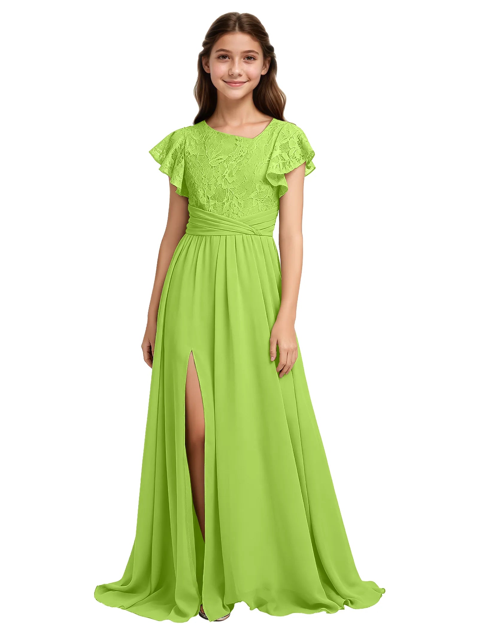 Lace Flutter Sleeve Junior Bridesmaid Dress