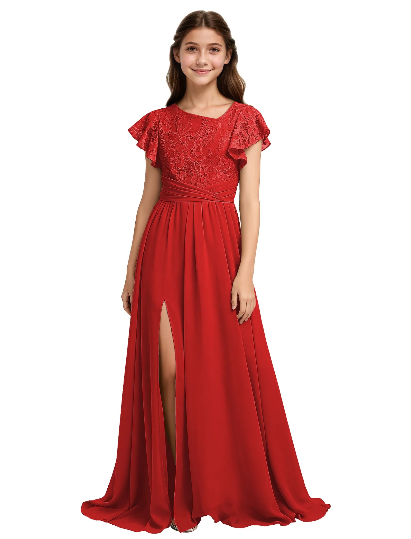 Lace Flutter Sleeve Junior Bridesmaid Dress