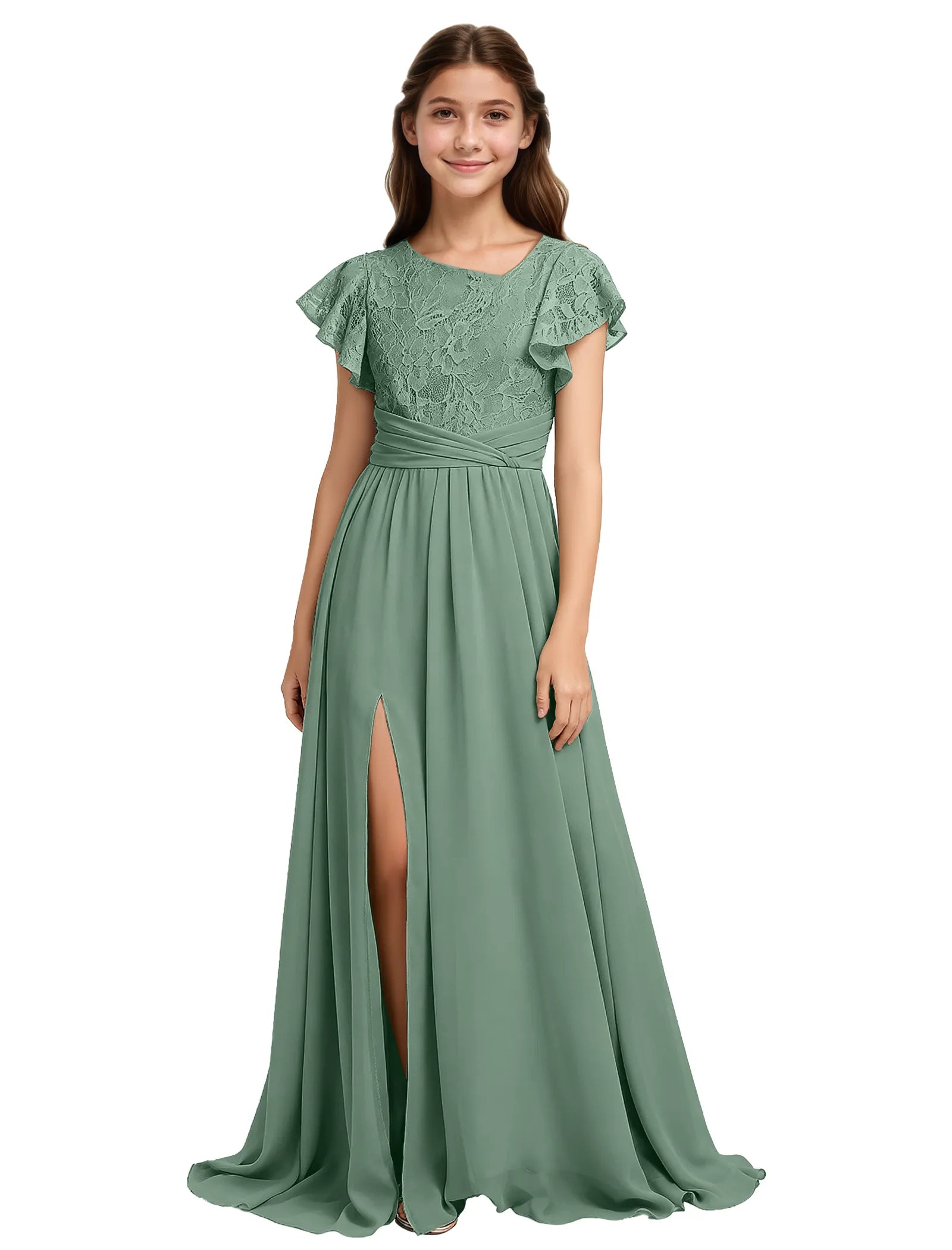 Lace Flutter Sleeve Junior Bridesmaid Dress