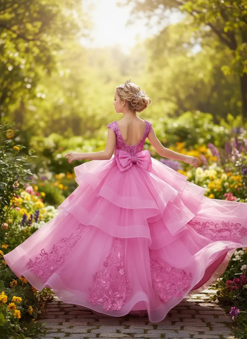 Tulle Flower Girl Dress with Lace & Bow