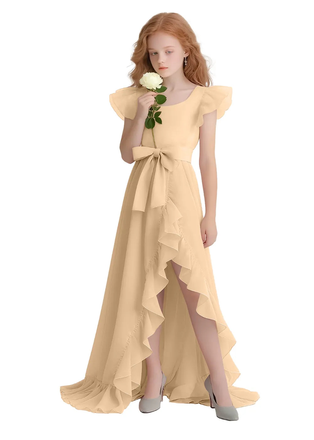 Graceful Ruffle Flutter Sleeve Dress