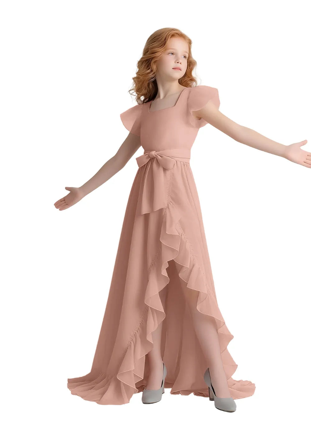 Graceful Ruffle Flutter Sleeve Dress