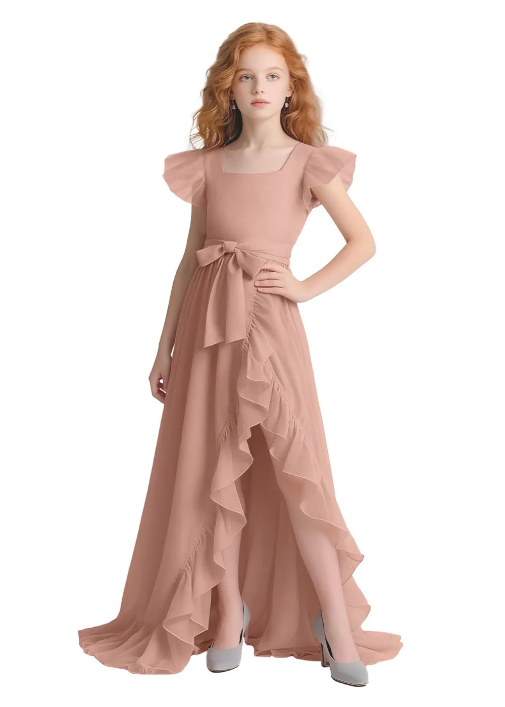 Graceful Ruffle Flutter Sleeve Dress