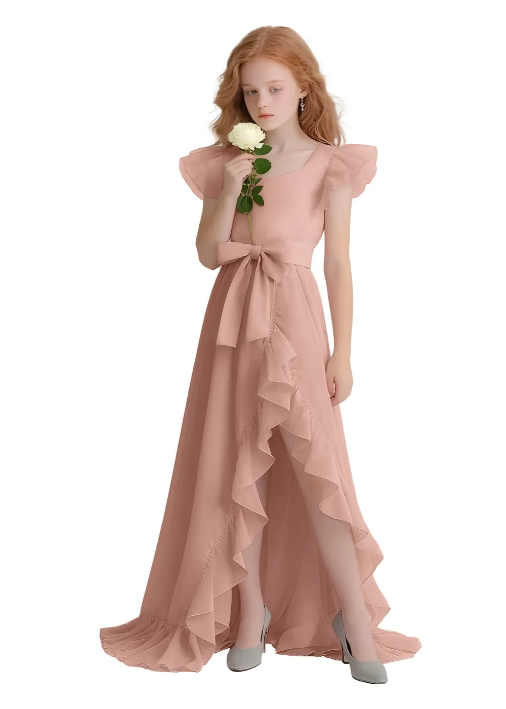 Graceful Ruffle Flutter Sleeve Dress