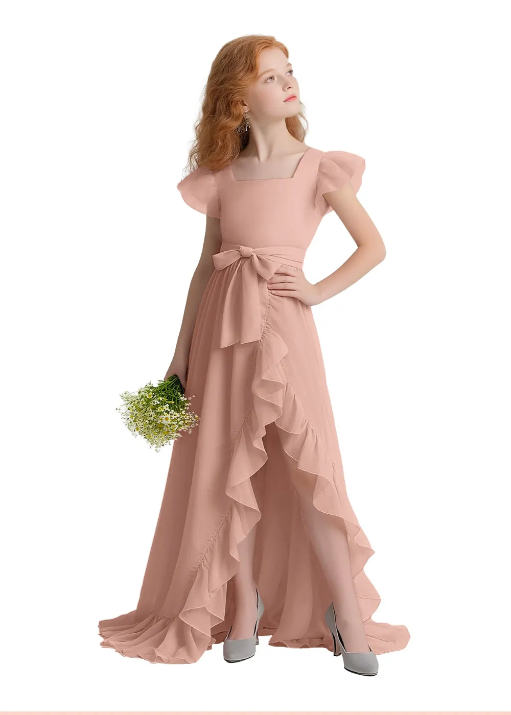 Graceful Ruffle Flutter Sleeve Dress