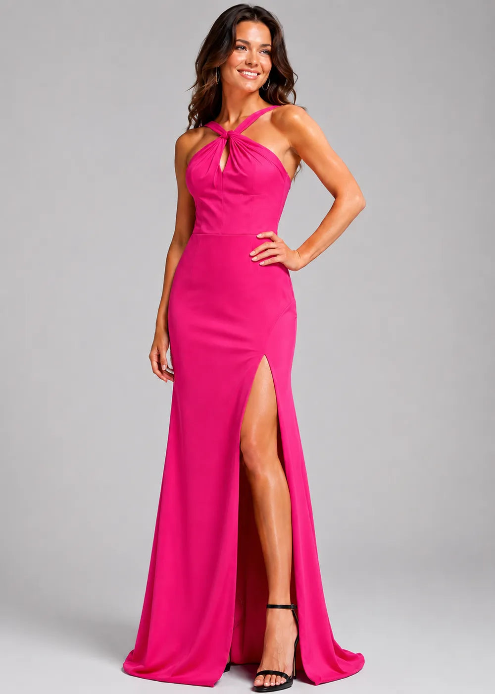 Twisted Halter Keyhole Evening Gown