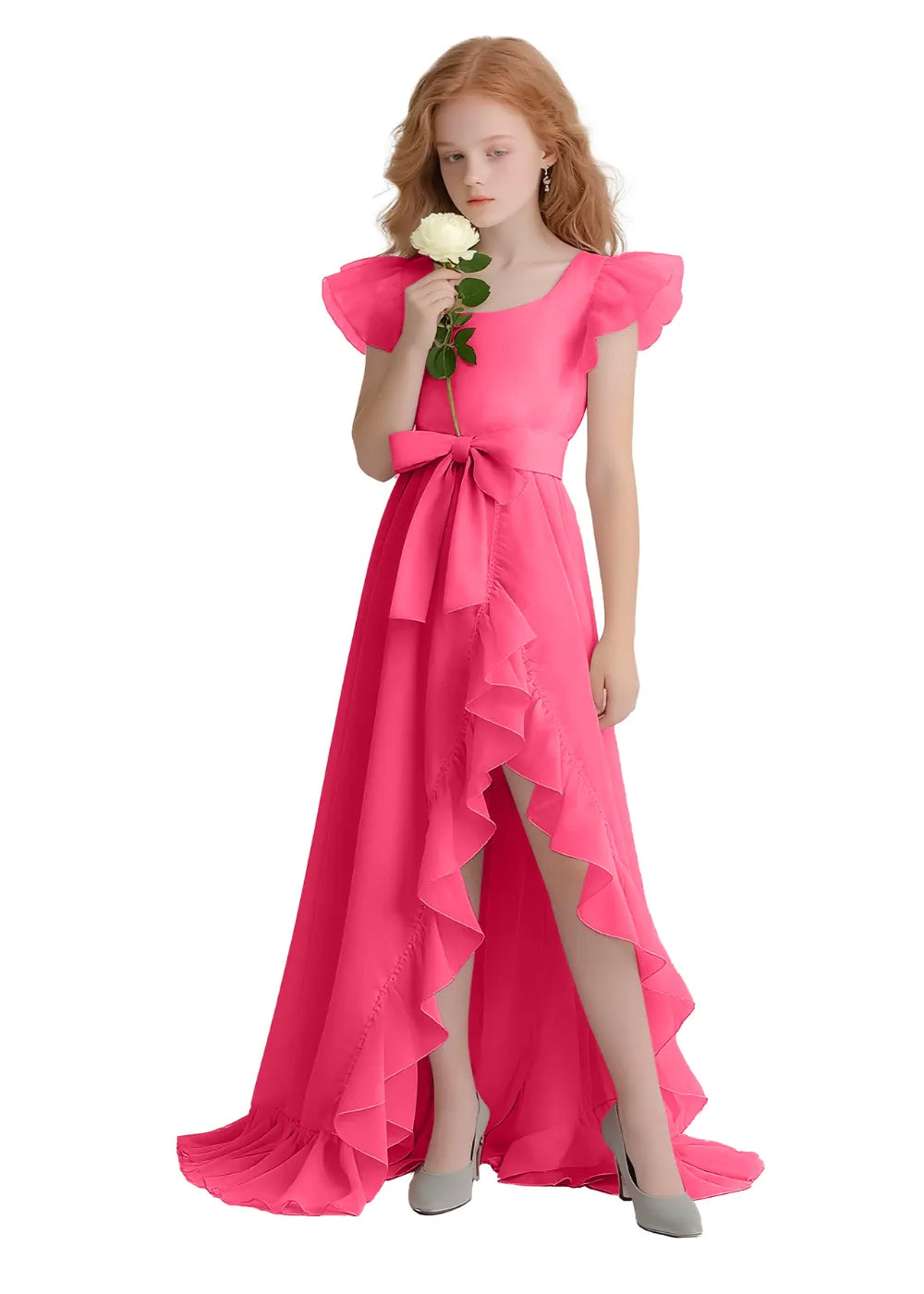 Graceful Ruffle Flutter Sleeve Dress