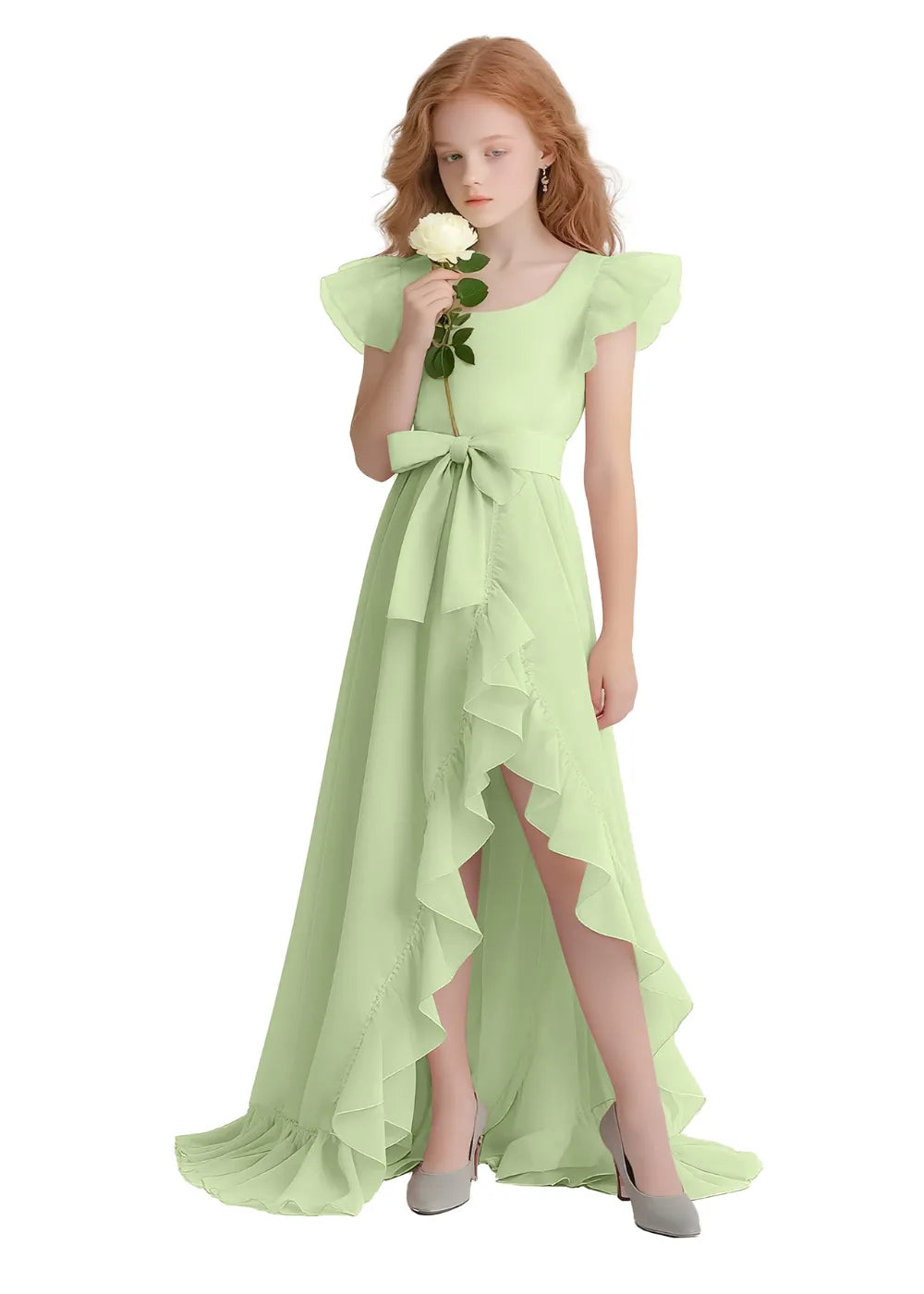 Graceful Ruffle Flutter Sleeve Dress