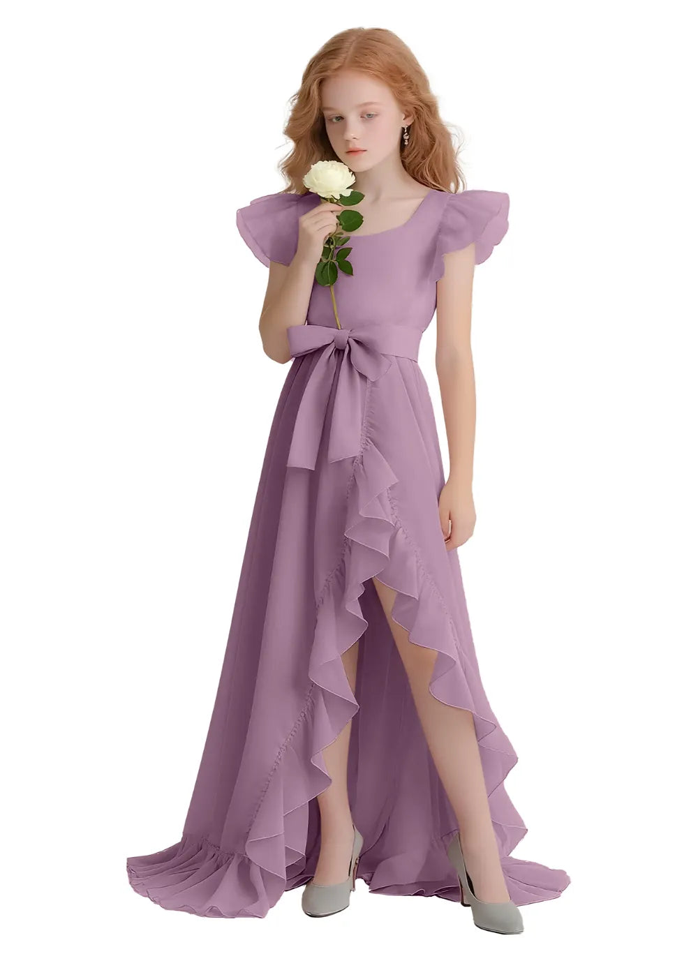 Graceful Ruffle Flutter Sleeve Dress