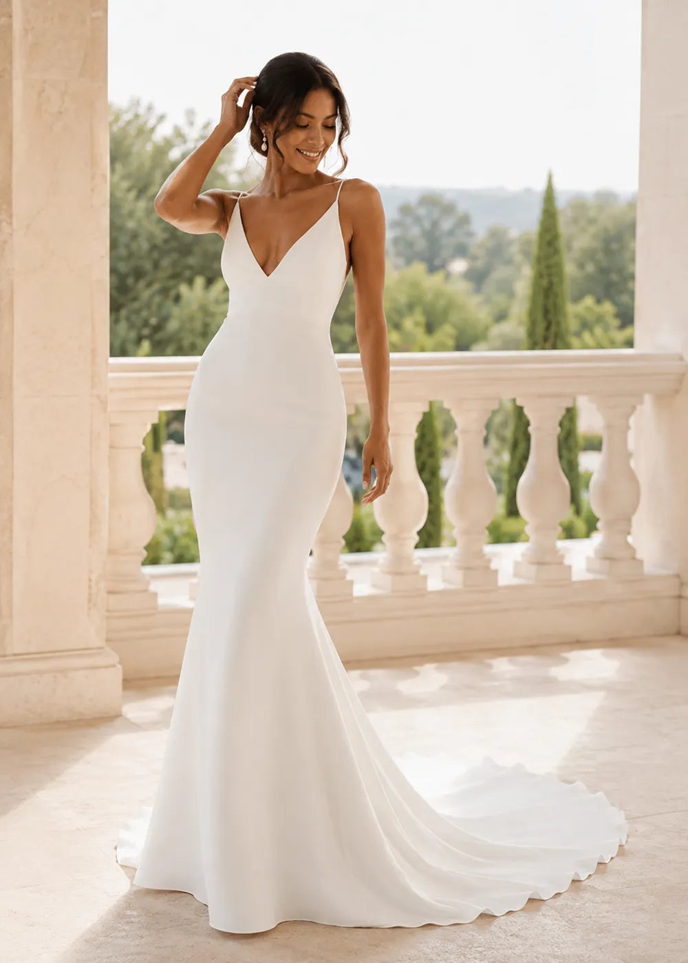 Minimalist Deep V Mermaid Wedding Dress