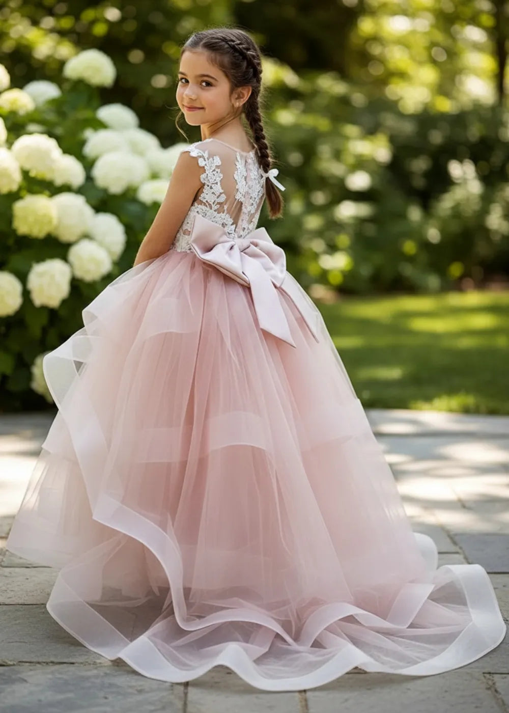Blossom Lace Bow Back Princess Tulle Gown