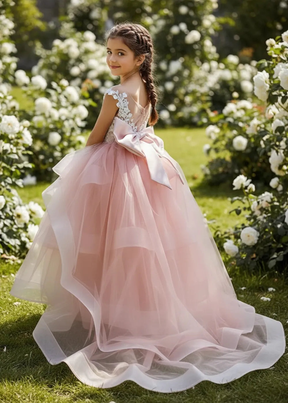 Blossom Lace Bow Back Princess Tulle Gown
