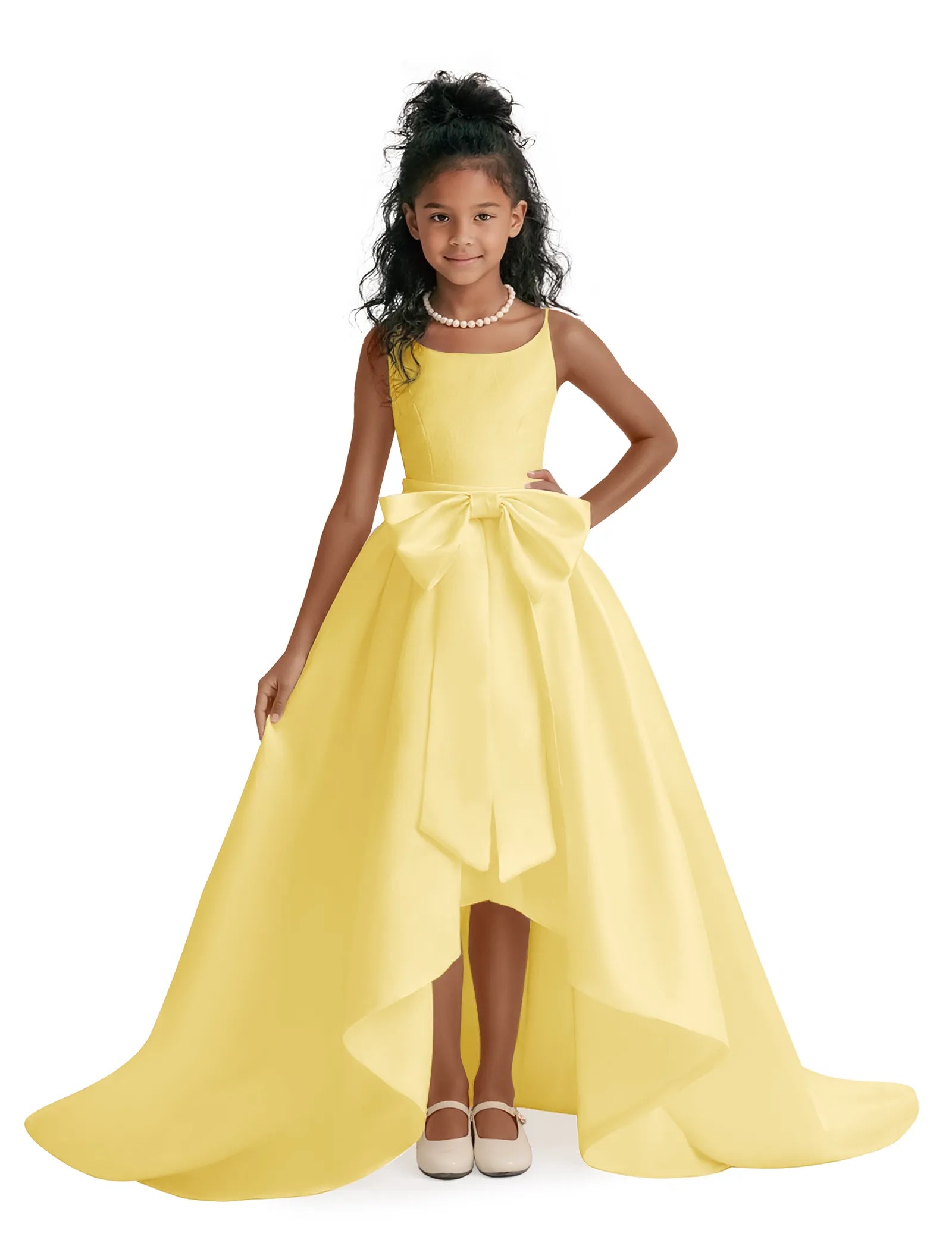 Elegant Bow High-Low Flower Girl Dress