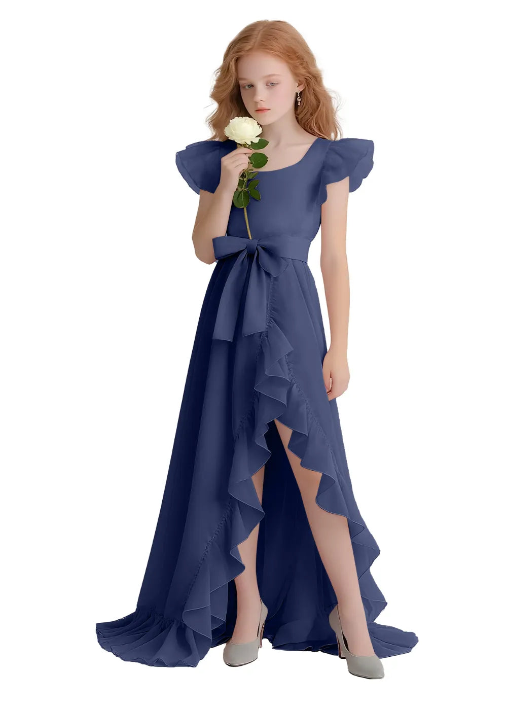 Graceful Ruffle Flutter Sleeve Dress