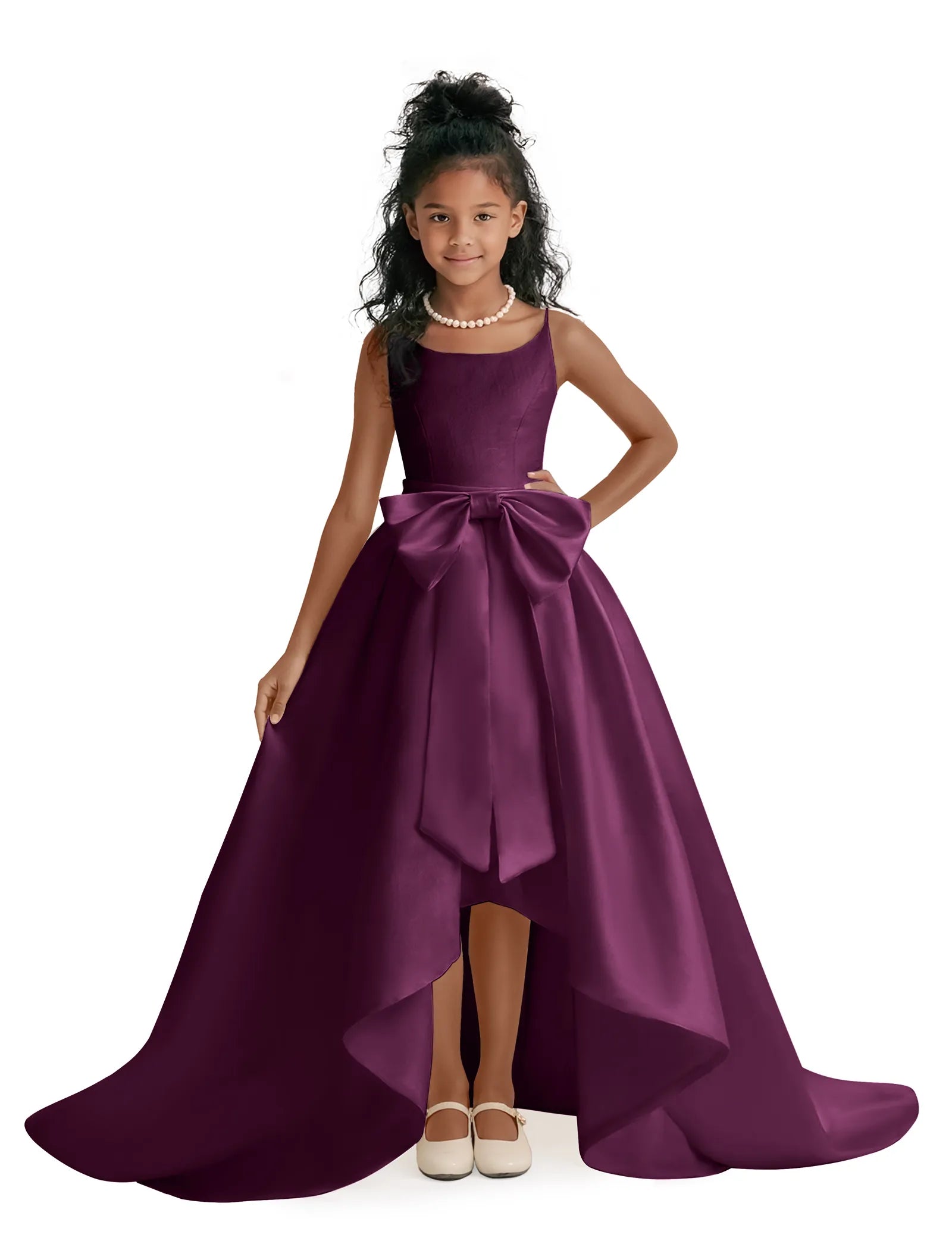 Elegant Bow High-Low Flower Girl Dress