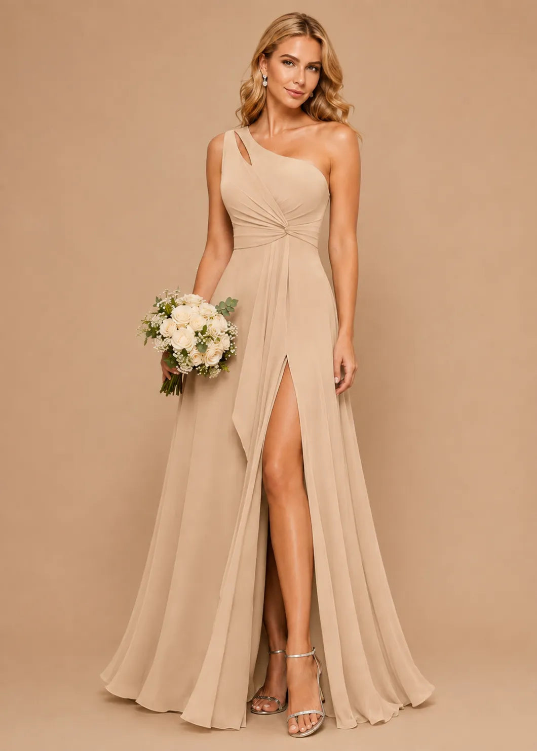 Asymmetric Twist One-Shoulder Formal Gown