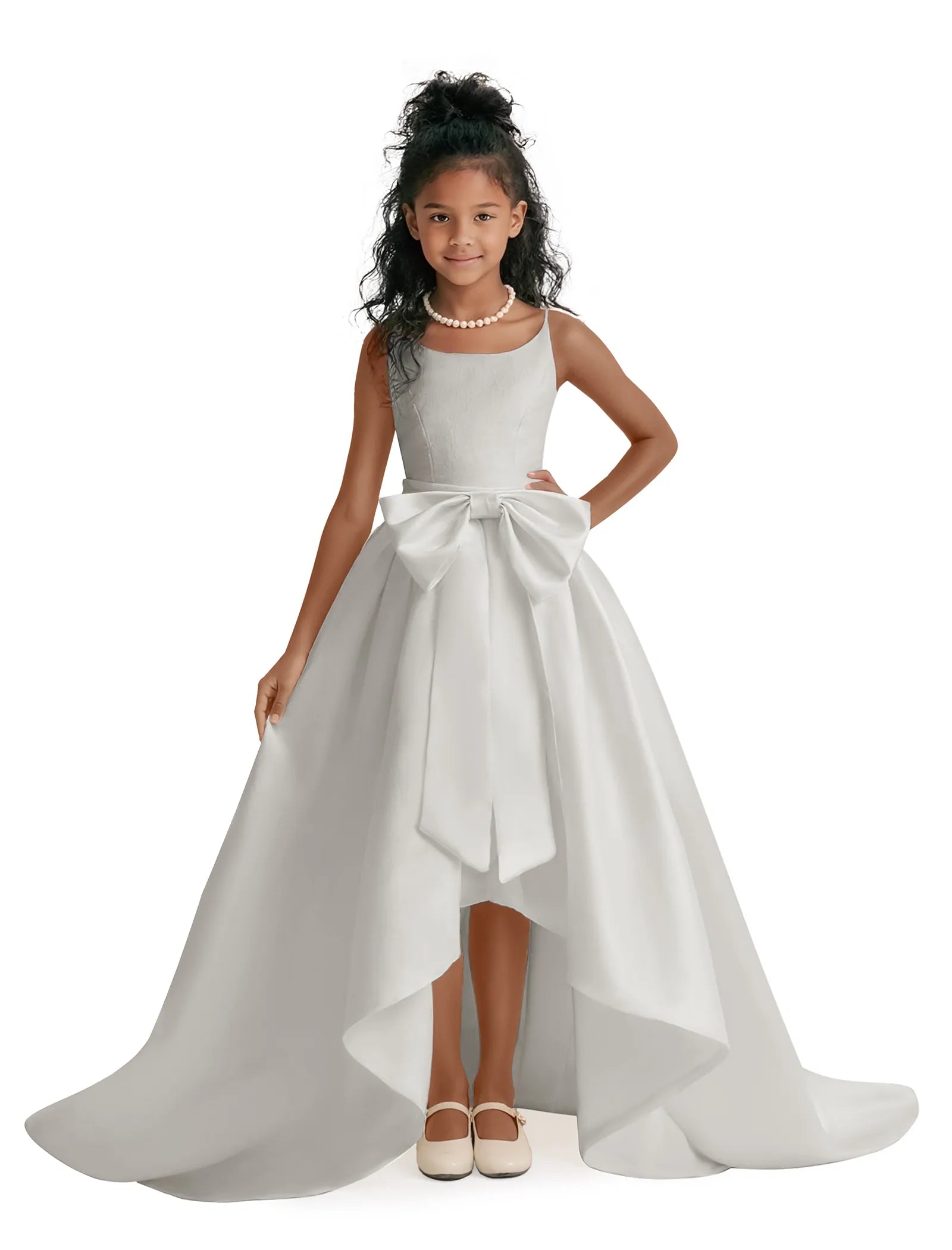 Elegant Bow High-Low Flower Girl Dress