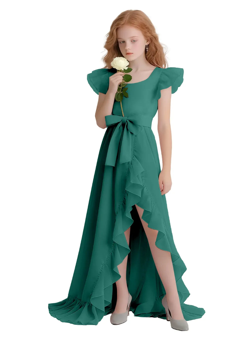 Graceful Ruffle Flutter Sleeve Dress